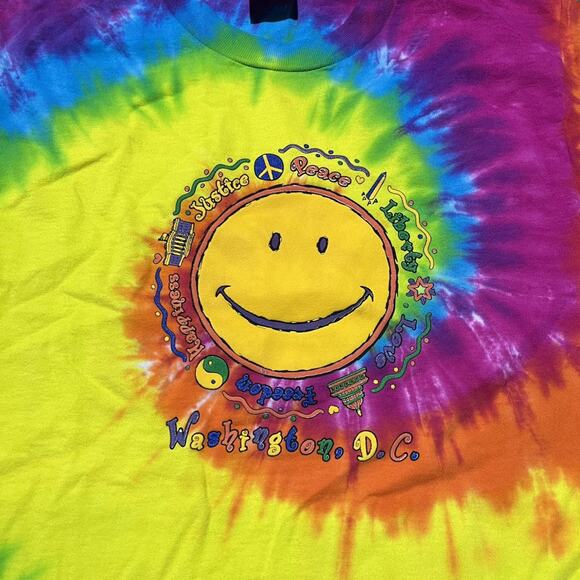 Vintage 90s Washington DC Tie Dye Peace T-Shirt - Picture 2 of 3